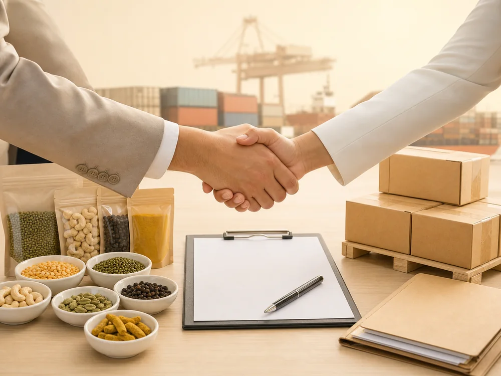 Buyer-specific commodity sourcing with export samples and shipping cartons